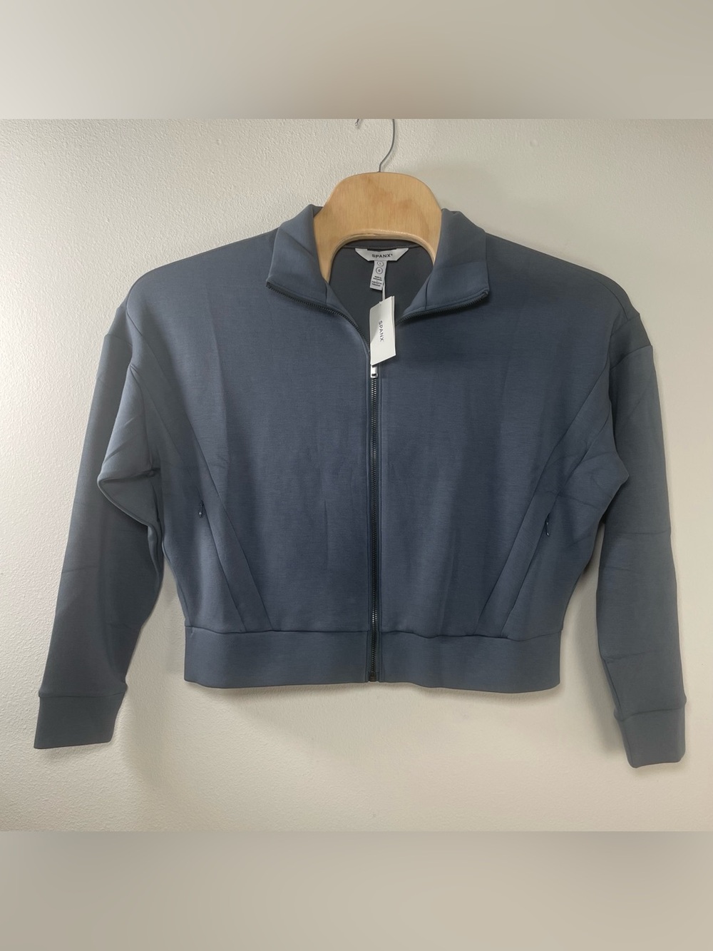 New SPANX Track Jacket Size L AirEssentials Blue Coastal Fisherman Crop
